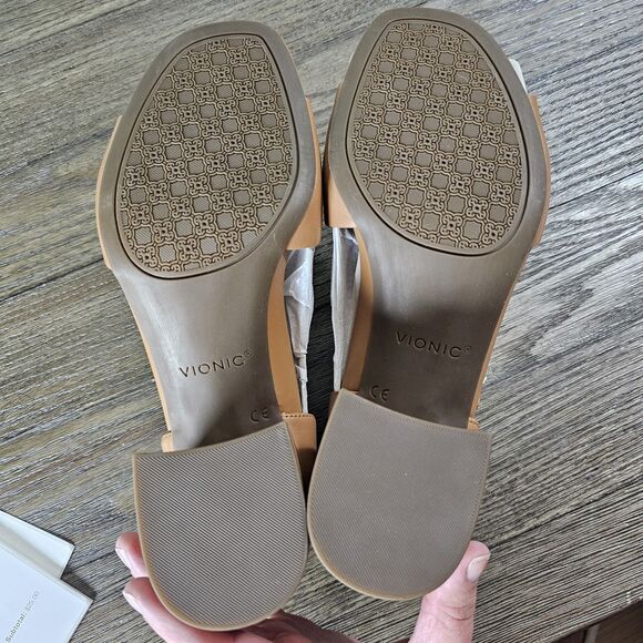 Vionic Chardonnay Block Heel Sandal Camel Brown Leather Womens 10 Wide - Picture 10 of 13